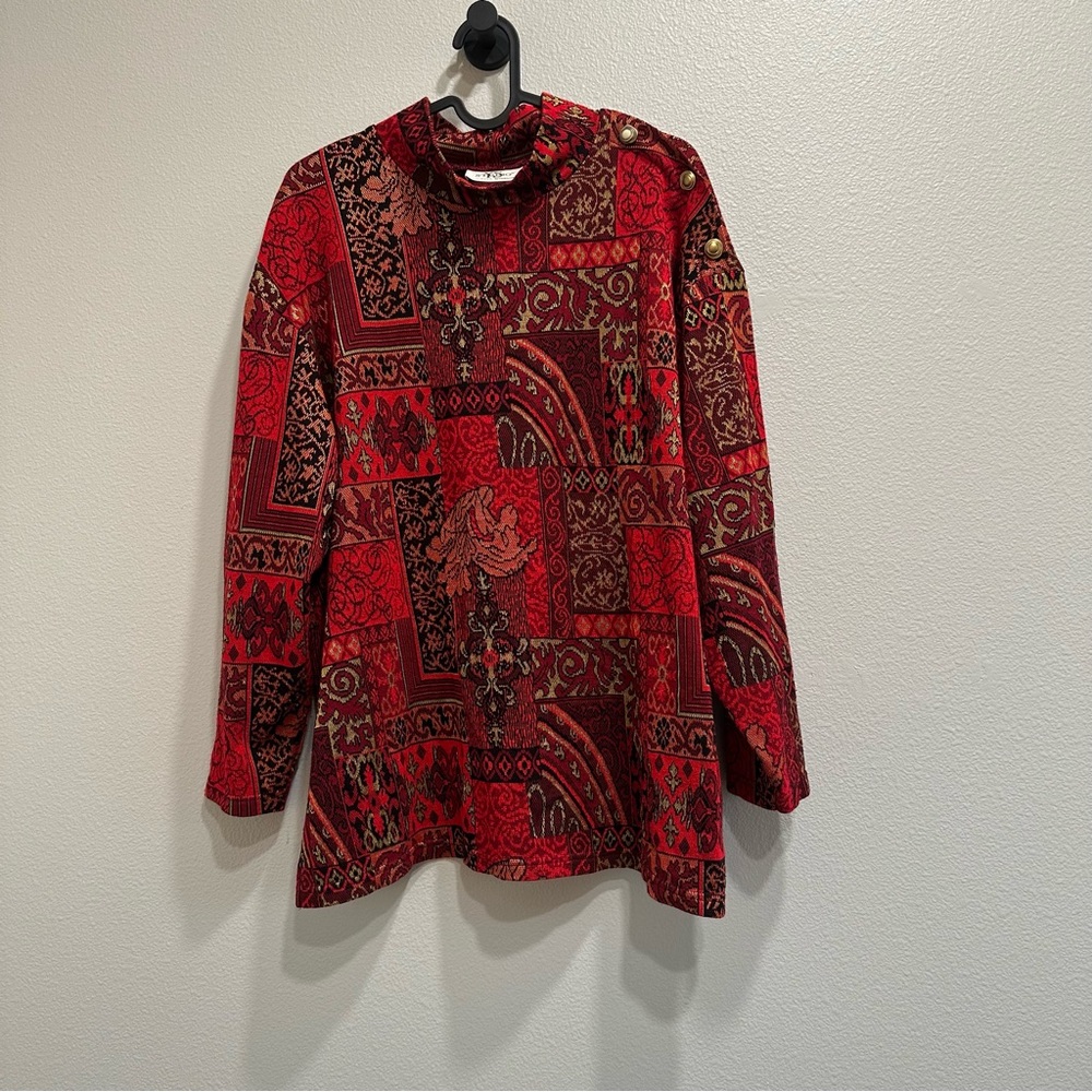 Vintage Red And Black Patterned Patchwork Top,80’… - image 2